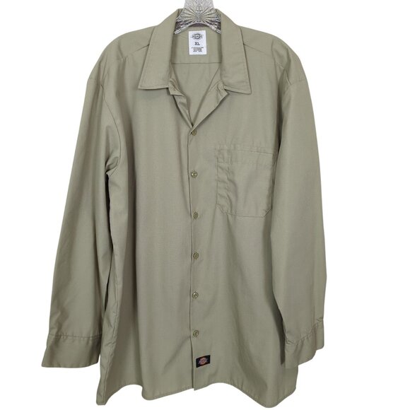 Dickies Mens Long Sleeve Button-Up Work Shirt Size XL Khaki Cotton/Polyester - Picture 1 of 15